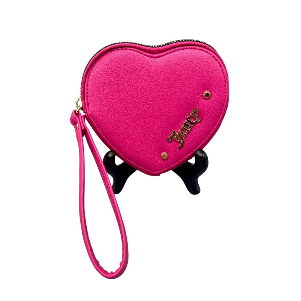 Juicy Couture Pink Heart-Shaped Wristlet Coin Purse Wallet in Raspberry Tart Y2K